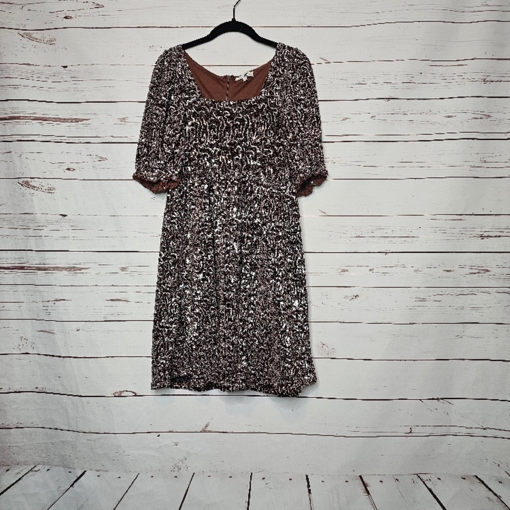 Moon River Sequin Babydoll Mini Dress